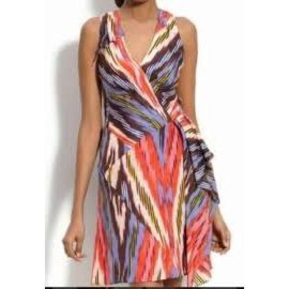 Nanette Lepore Go Getter Ruffled Ikat Silk Dress Size 12